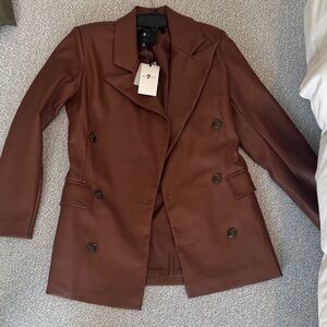 Seven for all Mankind Brown Faux Leather Double-Breasted Women's Jacket